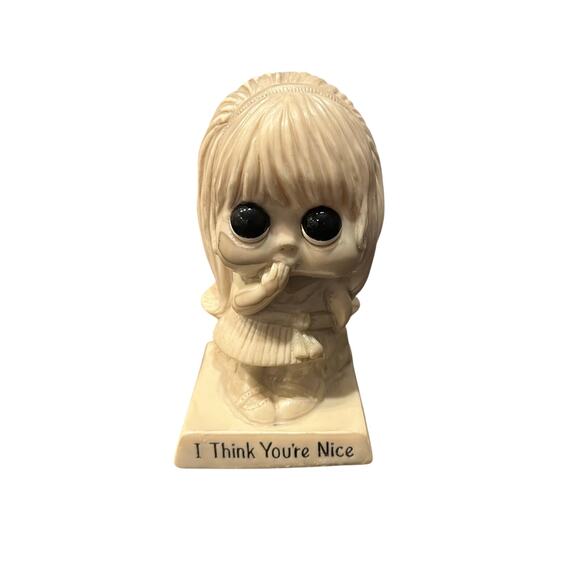 Vintage Russ Berrie Big Eyed Girl Figurine: "I Think You're Nice" Resin Statue - Picture 1 of 5